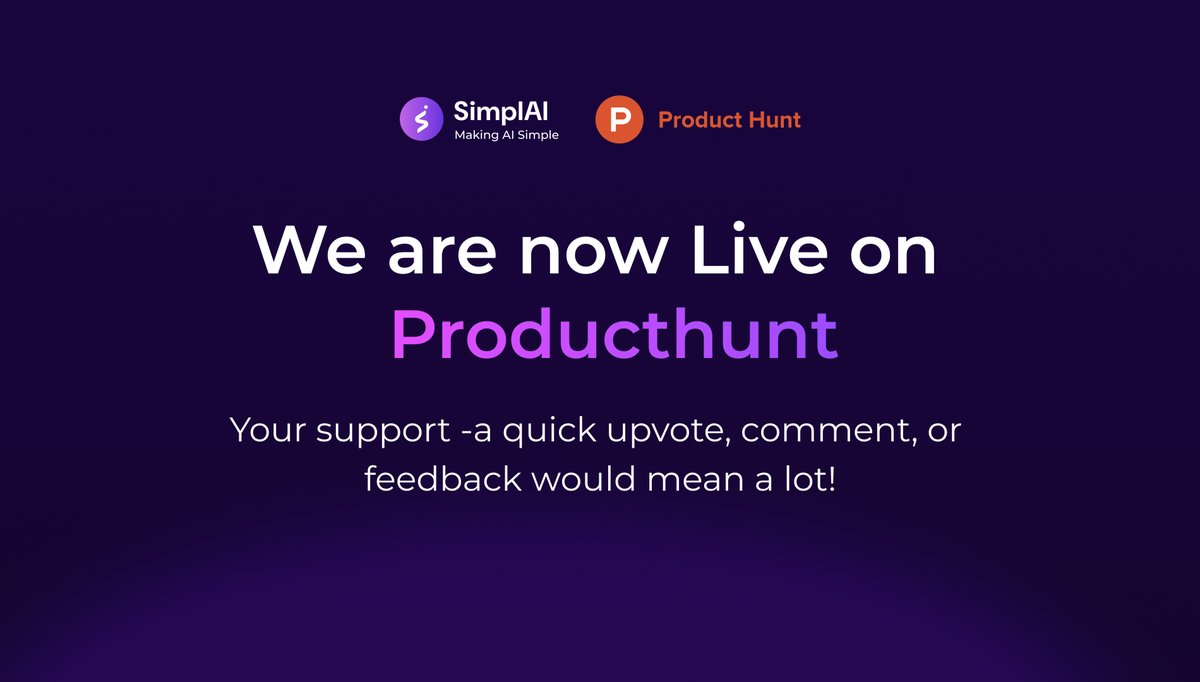 simplaiofficial's tweet photo. SimplAI is now LIVE on Product Hunt! 🚀

👉 https://t.co/CvyT7arGM2

#AgenticAI #AIPlatform #SimplAI #EnterpriseAI #GenAI #AIAutomation #ConversationalAI #LLM #RAG #NoCodeAI #AIWorkflow #AISolutions https://t.co/x0lvPRZUjb