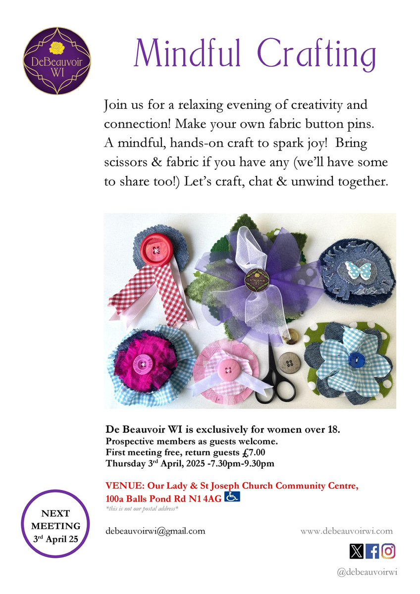 Our next meeting is on 3rd April - chat, craft and creativity. 7.30 pm start, see you there!