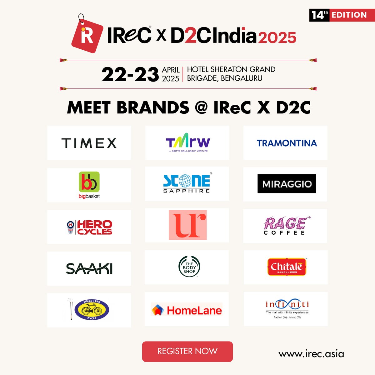 Indian_Retailer's tweet image. Meet the Brands at IReC x D2C India 2025!
Get ready to connect with top D2C &amp;amp; retail brands at India’s premier retail &amp;amp; e-commerce summit!

Register Now👉 irec.asia

#IReC2025 #D2CIndia #RetailRevolution #EcommerceSummit #D2CBrands #Networking #RetailLeaders