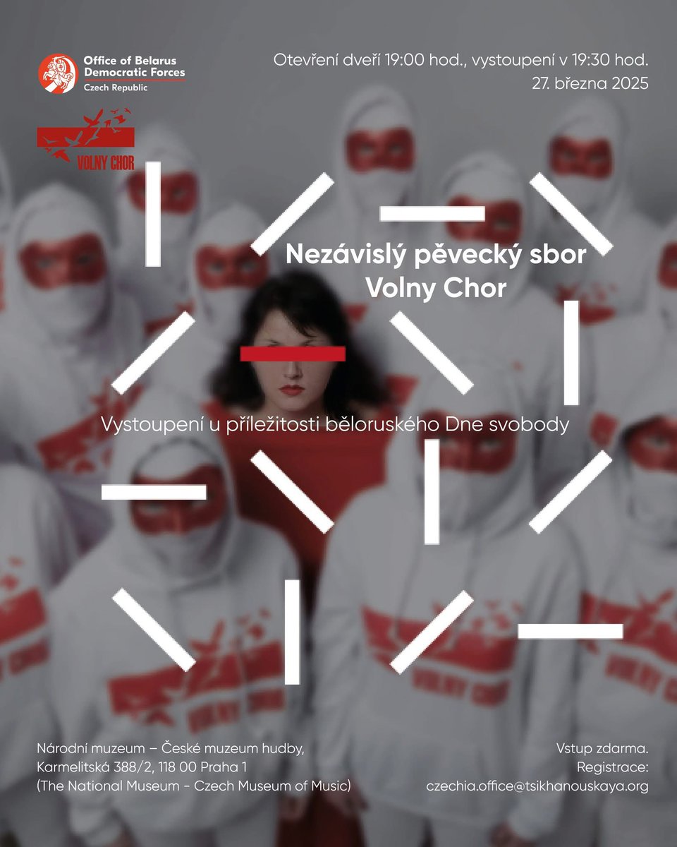 🎶 Koncert ke Dni svobody  

Již dnes slavnostní koncert nezávislého pěveckého sboru Volny Chor v Českém muzeu hudby v Praze u příležitosti ⚪🔴⚪️ Dne svobody, kdy 25. března 1918 byla vyslášena nezávislost Běloruské lidové republiky / BNR. Zpěv sboru se stal zvukem běloruských