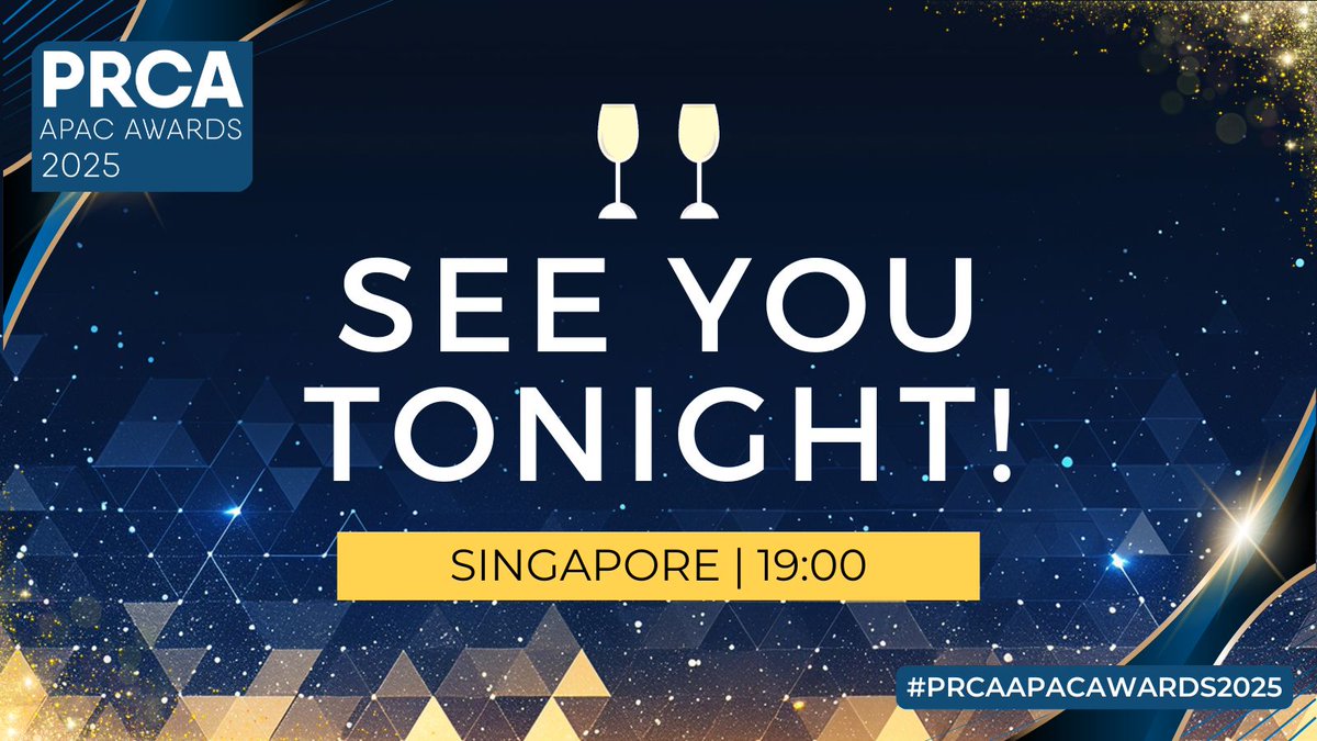 As the evening draws near, we are excited to welcome you to the PRCA APAC Awards 2025!

Join us for an unforgettable night of celebrating excellence in PR &amp; Communications across the region.

Registration begins at 6:30 PM, with doors opening at 7:15 PM.

See you there!