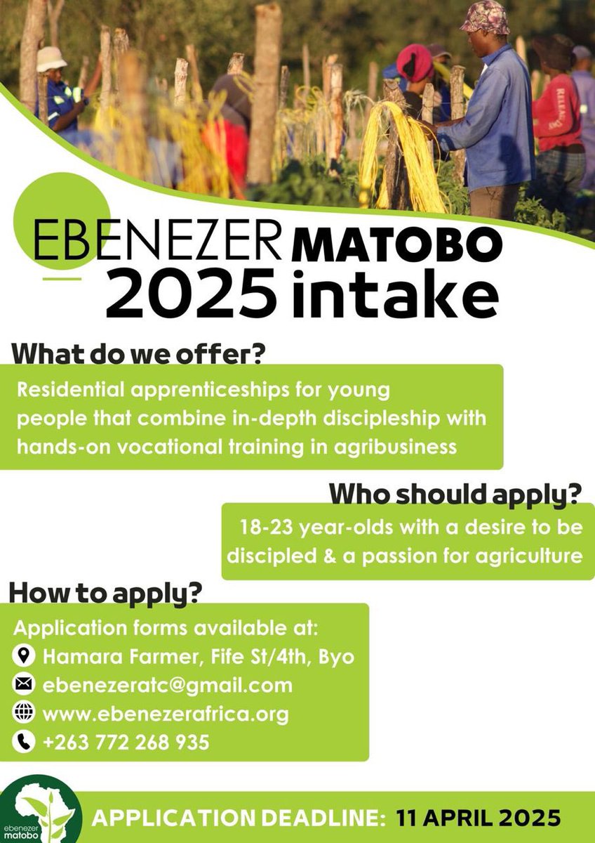 Ebenezer Matobo 2025 intake. 15 Days to go. Apply and do encourage young folks to apply. #Zimbabwe