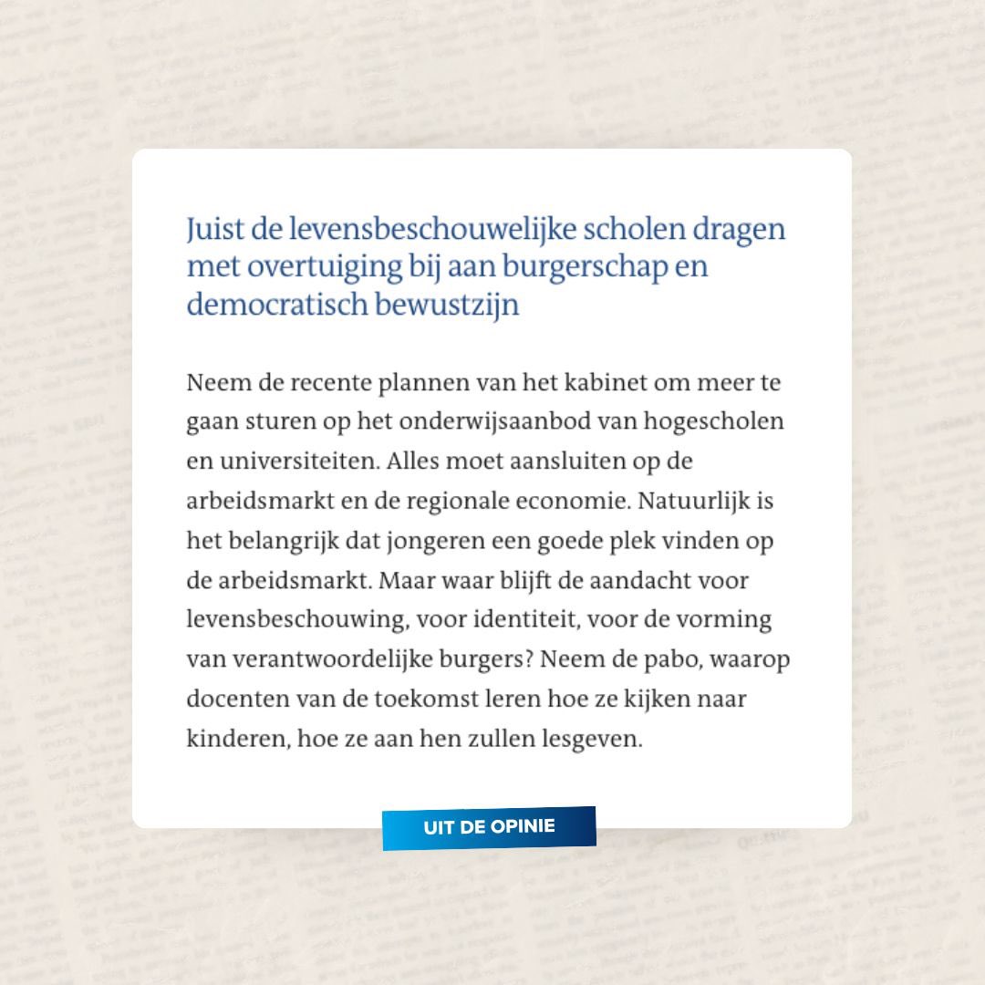 Juist in onrustige tijden hebben we scholen nodig die geworteld zijn in waarden en overtuiging. Niet om de democratie te ondermijnen, maar juist om haar te versterken. Vandaag in <a href="/refdag/">RD.nl</a> mijn visie op onderwijsvrijheid. Alleen gewortelde mensen kunnen tegen een storm 👇