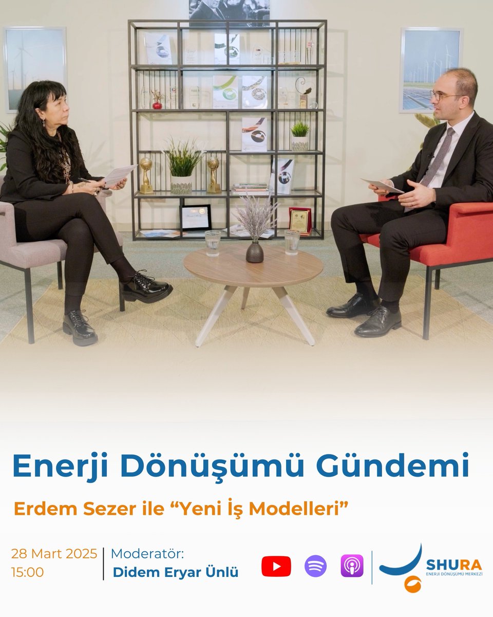 SHURA Enerji Dönüşümü Merkezi’nin sunduğu “Enerji Dönüşümü Gündemi”nin 15’inci bölümünde Kalkınma Yatırım Bankası Sektörel Araştırmalar Direktörü Erdem Sezer ile enerji dönüşümündeki yeni iş modelleri ve alternatif gelir kaynakları konuşuldu. Didem Eryar Ünlü moderatörlüğünde