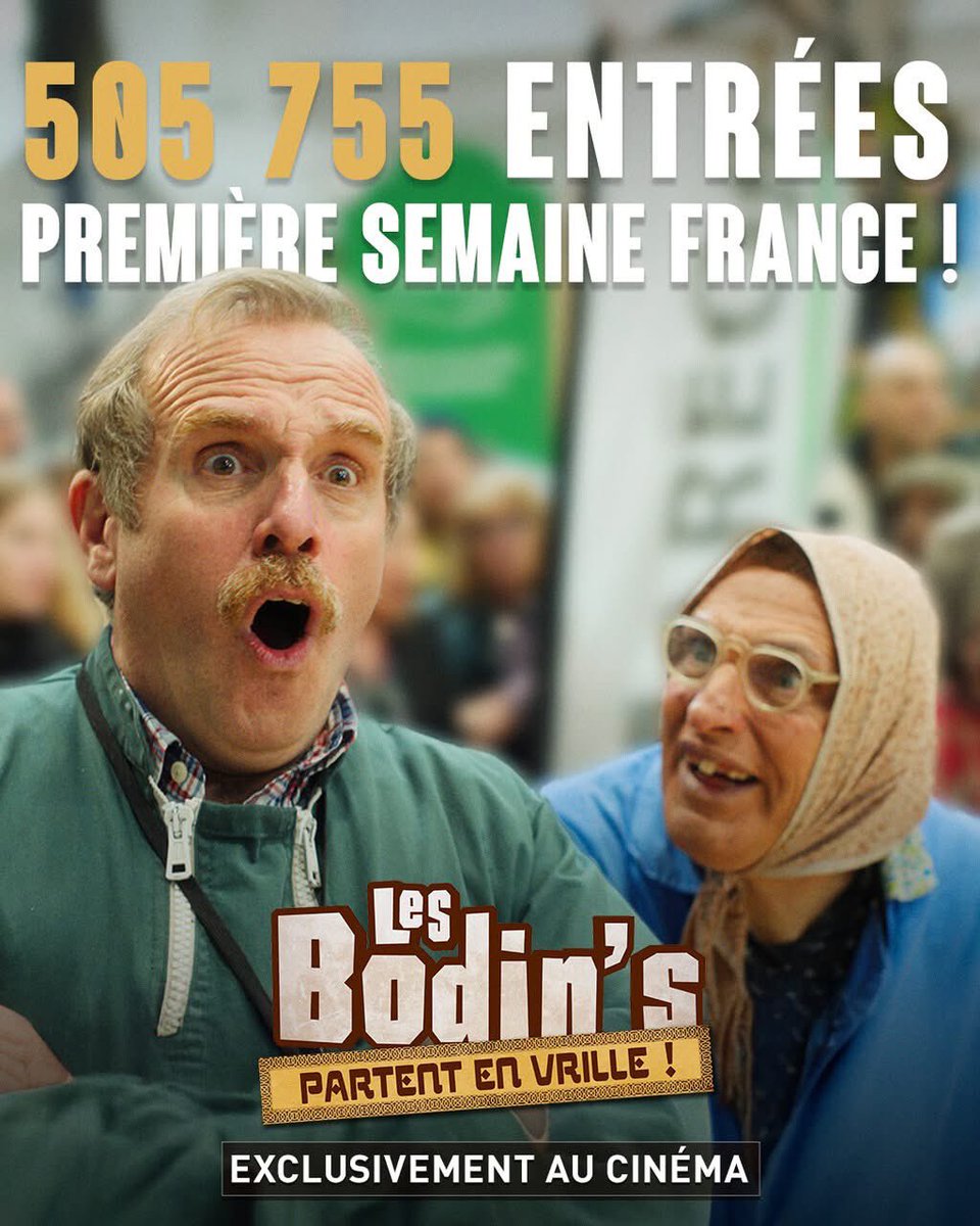 505 755 spectateurs ont déjà découvert #LesBodinsPartentEnVrille ! 🐪
Merci à vous ❤️
Le film est actuellement au cinéma !
#LesBodins