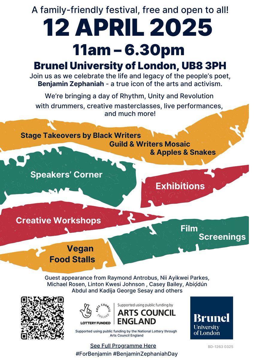 Brunel Writer (@brunelwriter) on Twitter photo Join us <a href="/Bruneluni/">Brunel University of London</a> on Saturday April 12 for a very special day as we celebrate the life and legacy of poet, novelist, musician, activist, professor, Peaky Blinder and all round legend, Benjamin Zephaniah. Free and open to all! Join us <a href="/Bruneluni/">Brunel University of London</a> on Saturday April 12 for a very special day as we celebrate the life and legacy of poet, novelist, musician, activist, professor, Peaky Blinder and all round legend, Benjamin Zephaniah. Free and open to all!