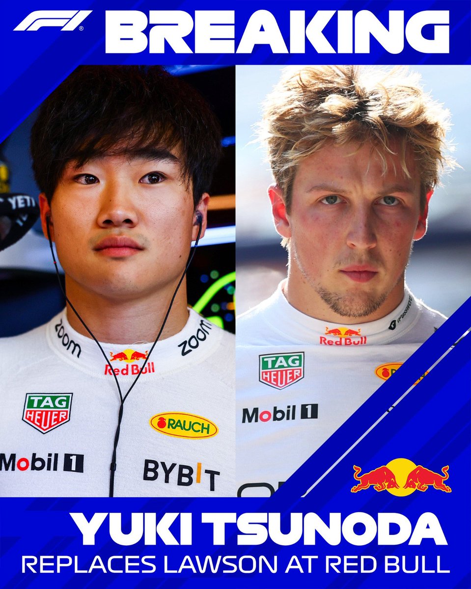 David_Perogil's tweet photo. Se confirma lo anticipado Yuki Tsunoda nuevo piloto Red Bull desplaza a Liam Lawson, que se convierte en el piloto que menos ha durado en una escudería en la historia de la Formula 1 😅
#f1 #formula1 #YukiTsunoda #SergioPerez #respectcheco #ApoyoHispano #Noticias #Deportes #motorsport