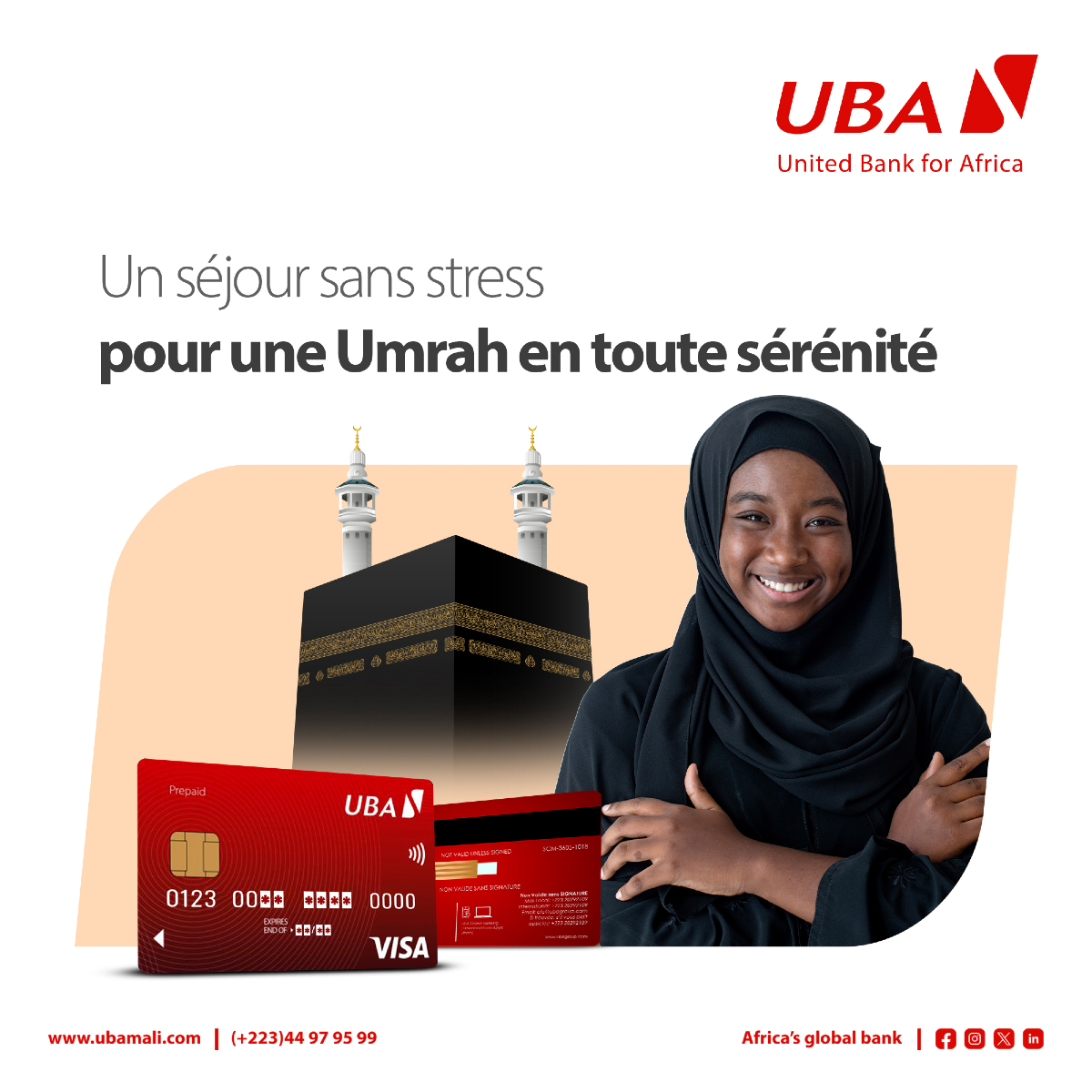 UBA_Mali's tweet photo. ✨ Grâce à la carte UBA, réservez votre hôtel, louez un véhicule ou commandez un taxi pendant votre Umrah en un clin d'œil.
💳 Pratique, sécurisée et acceptée partout !
🕋 Vivez pleinement votre pèlerinage, nous nous occupons du reste !
#Voyagefacile #Umrah #compteuba #ubamali #africasglobalbank #MoneyEverywhere #carteuba #AfricasGlobalBank