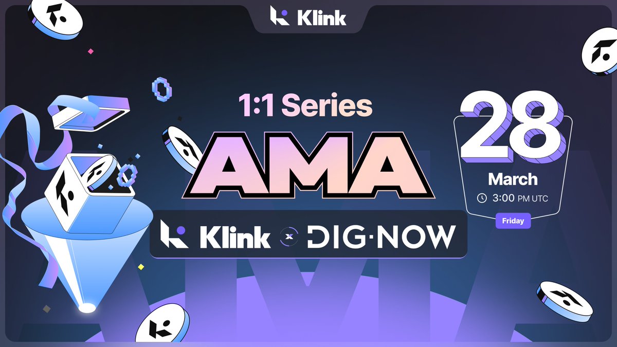 1:1 AMA Series: Exploring The Power of Reliable Crypto Data with DigNow 🌟

Together, we will explore the project, how users can take advantage of it, and the extraordinary opportunities it presents. 🚀

🎙️ Guest Speakers: <a href="/DigNow_io/">DigNow.io</a> and <a href="/philklink/">Phil | Klink Finance</a>.
📆 When? Friday, March 28th,