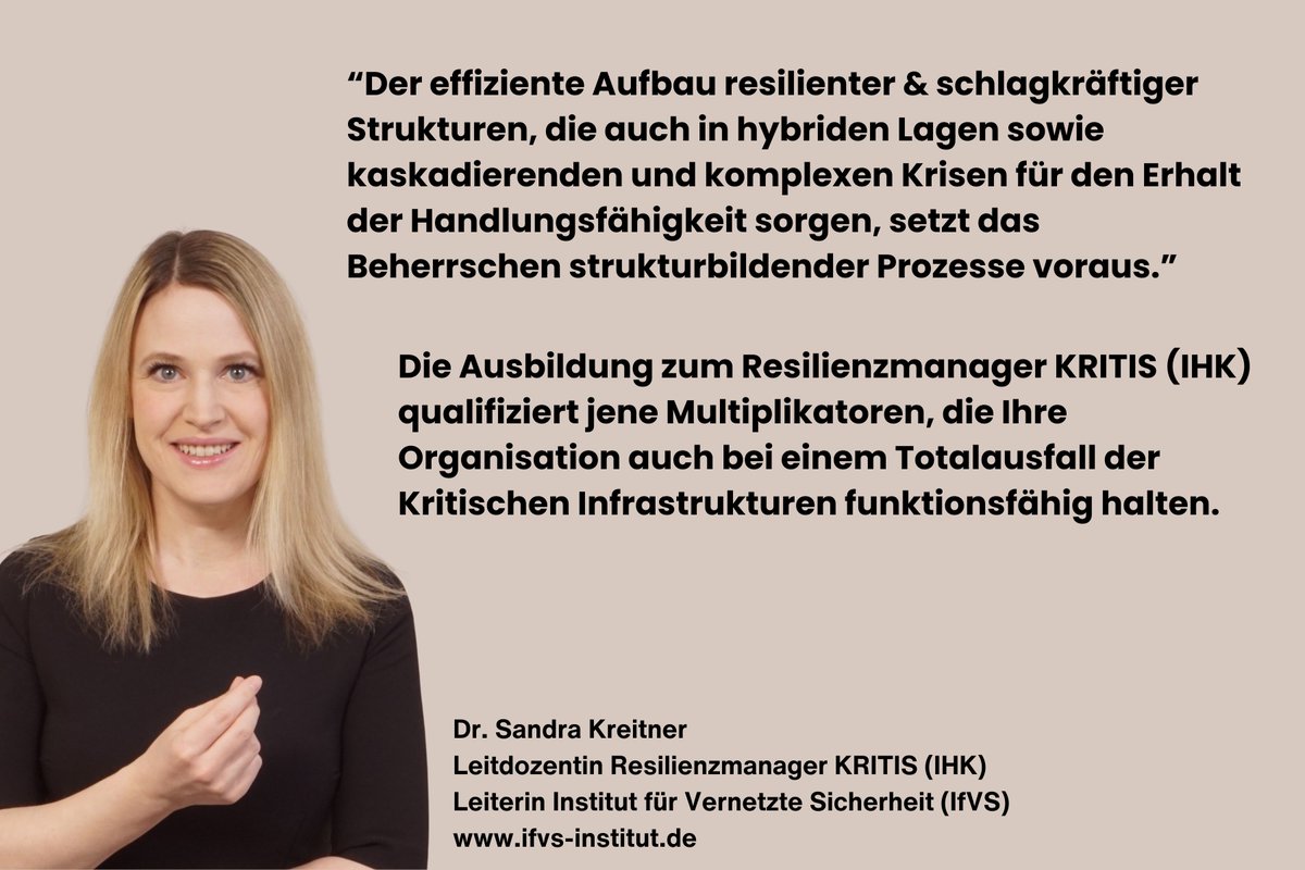 Struktur schafft Resilienz und Resilienz schafft Sicherheit.

ifvs-institut.de

#KRITISDachgesetz #KRITIS #Resilienz #Krisenvorsorge #Krisenmanagement #Zeitenwende #Klimawandel #Katastrophenvorsorge #Sicherheit #Resilienzmanager #SchutzKRITIS #AusbildungSchutzKRITIS