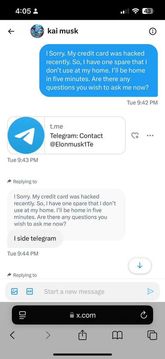 Look everyone!!!!  Kai Musk, Elon Musk’s son and CEO of X, took his time to write to me!!!!  

Look, he’s even giving me access to an Instagram account to talk to his father (Elon Musk).  I feel so blessed!!!!