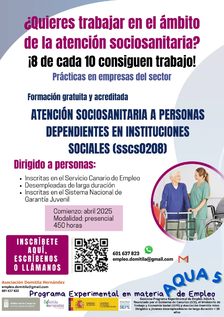 📣 ¡Fórmate GRATIS. Si estás inscrito/a en Garantía Juvenil y buscas empleo, esta es tu oportunidad 👉
🎓 Curso gratuito de Atención Sociosanitaria a Personas Dependientes en Instituciones Sociales (SSCS0208)
📲 Info  601637823
#empleo  #formacióngratis #GarantiaJuvenil