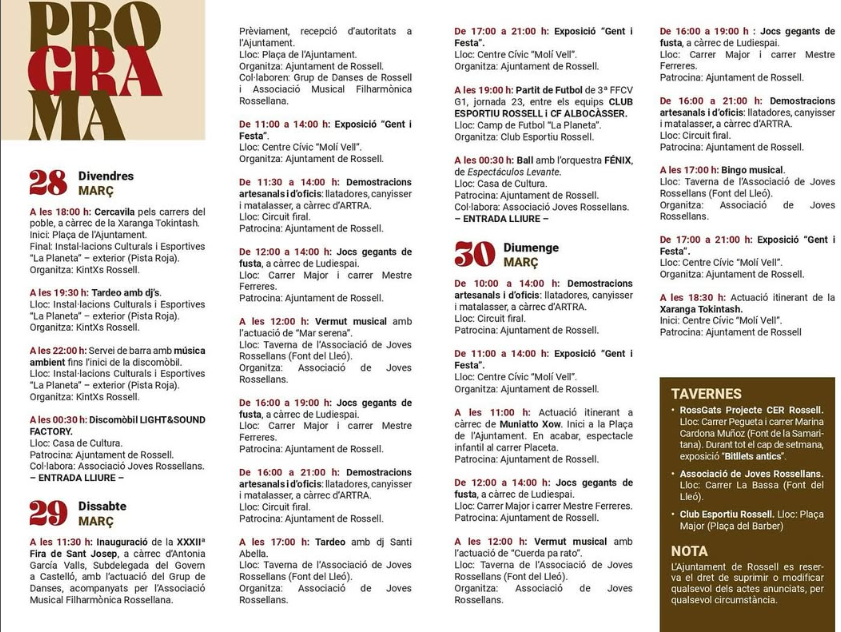 🥁🎊 Comencem amb el cicle anual de fires de Maestrat, ànima interior!
👉 XXXIIa Fira de Sant Josep 
📍 Rossell
📆 28, 29 i 30 de març de 2025
És temps de Maestrat!

👉 XXXIIa Fira de Sant Josep 
📍 Rossell
📆 28, 29 y 30 de marzo de 2025
¡Es tiempo de Maestrat!
