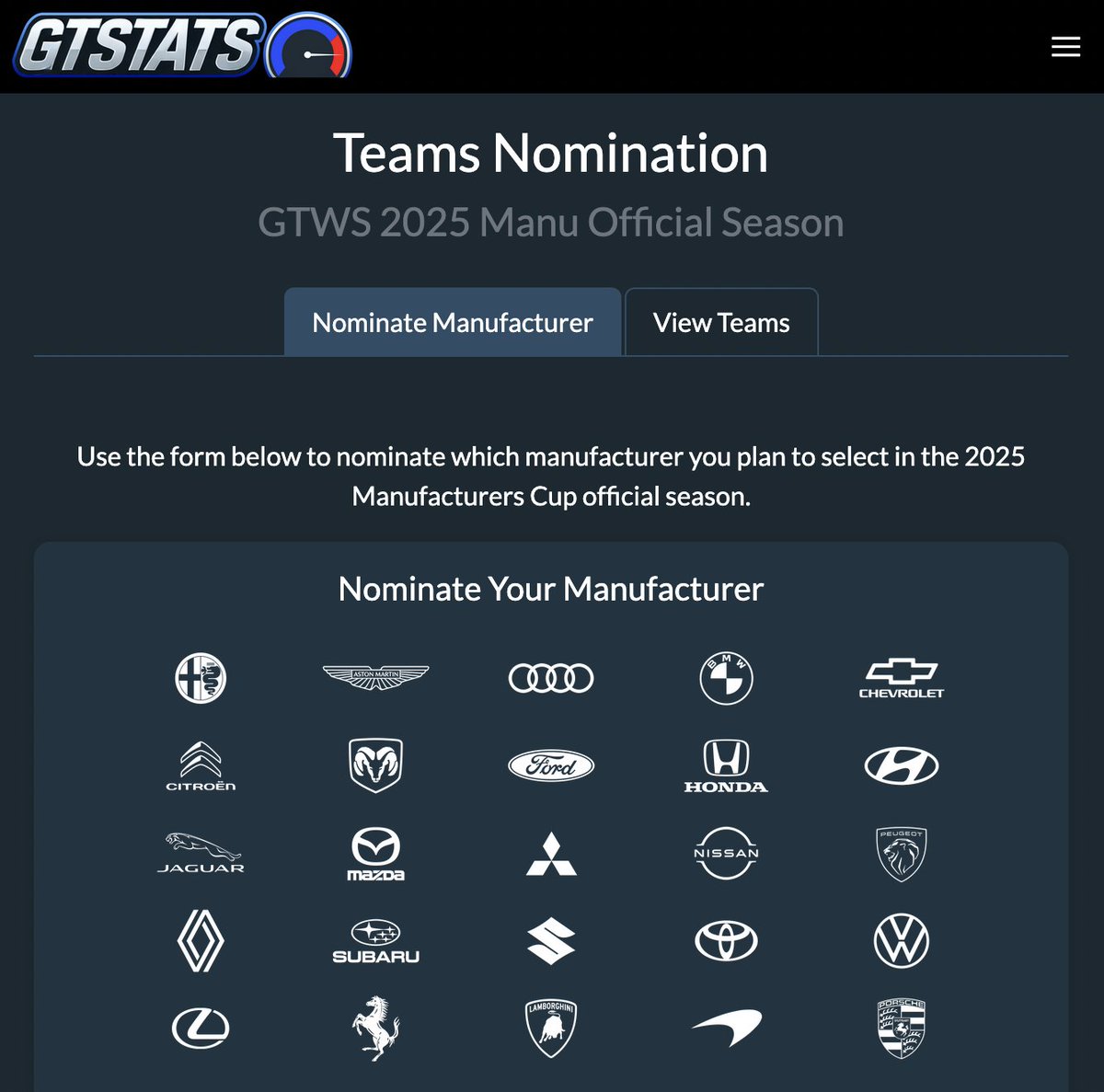 Nominate your manu and see who your team mates will be in the 2025 official season

gtstats.live/teams