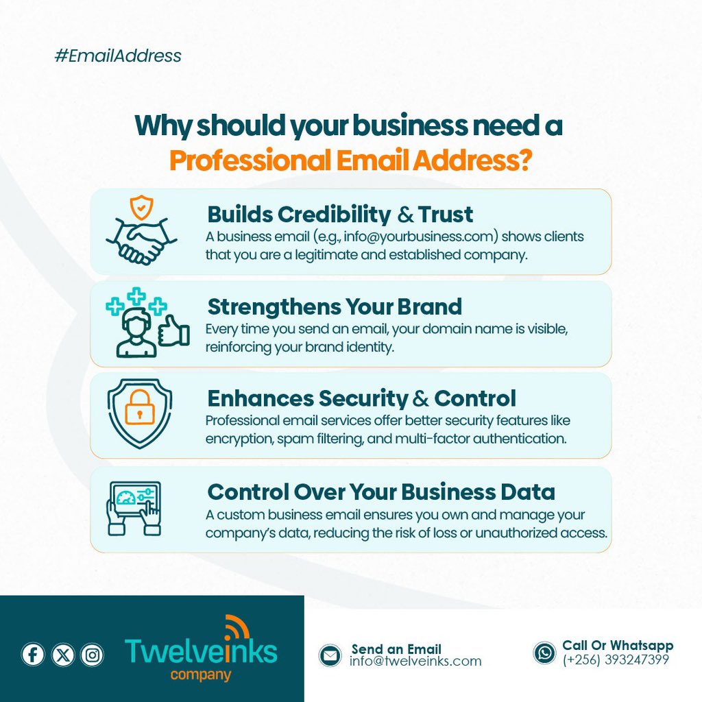 TwelveInks's tweet photo. Your email is more than just a communication tool it's a reflection of your business. Take control of your business’s online presence today.
#professionalemails #trustyourbrand https://t.co/7BuNMAoG6f