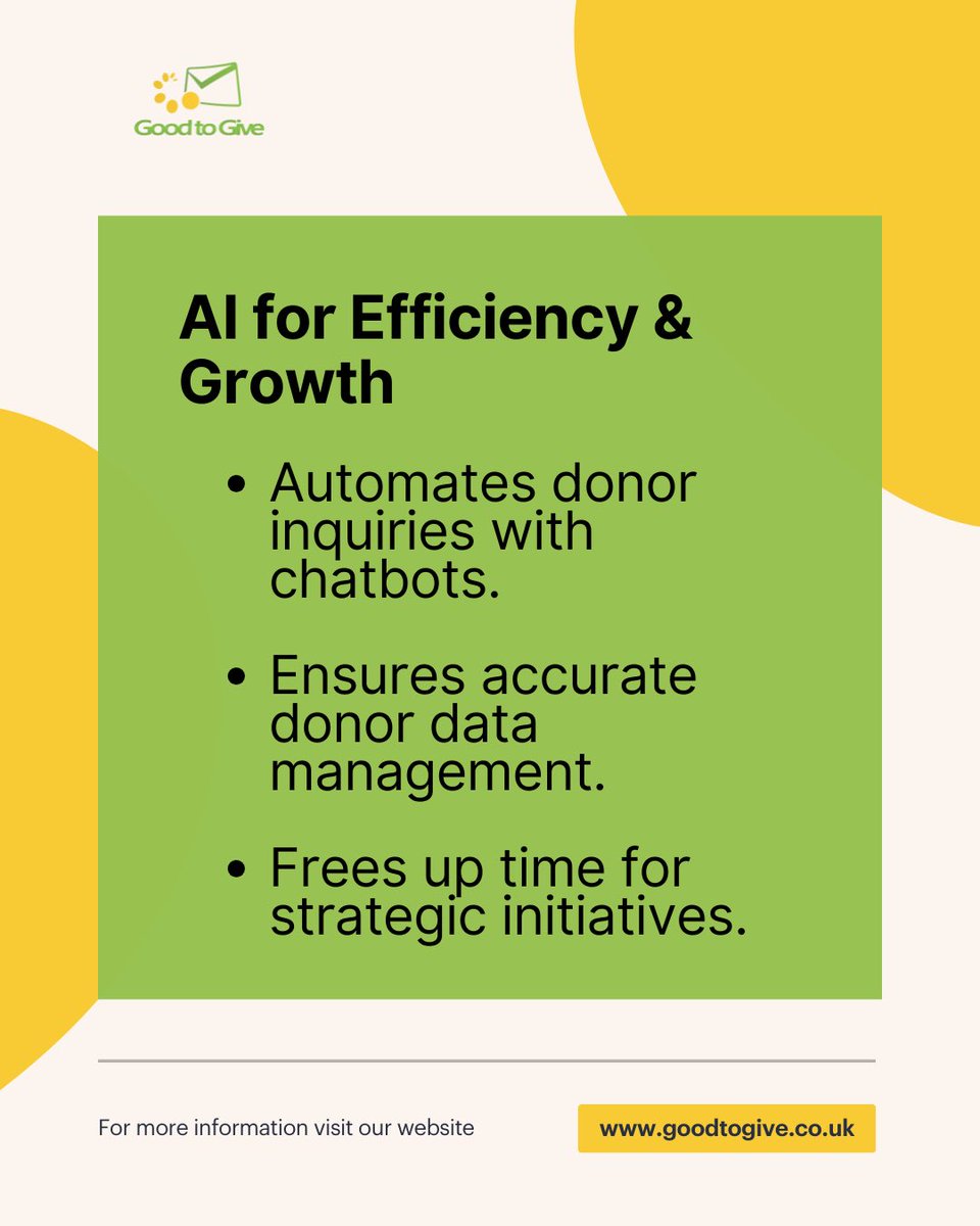 GiftAidUK's tweet photo. Nonprofits thrive when they balance AI technology with genuine donor relationships. 

By using AI as a tool, not a replacement, organizations can boost fundraising efforts while keeping interactions authentic. 

#ai #nonprofits #finance https://t.co/KdAsgzGIxf