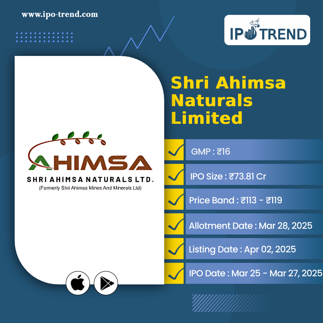 Shri Ahimsa Naturals Limited - Upcoming IPO! 
For more details, download this app now
Playstore-play.google.com/store/apps/det…
#ipotrend #ipo #upcomimgipo #ipoupdates #ipolisting #ipoallotment #noguidence #jobopportunity #ipolisting #ipomarket #ahmedabad #digitalmarketing