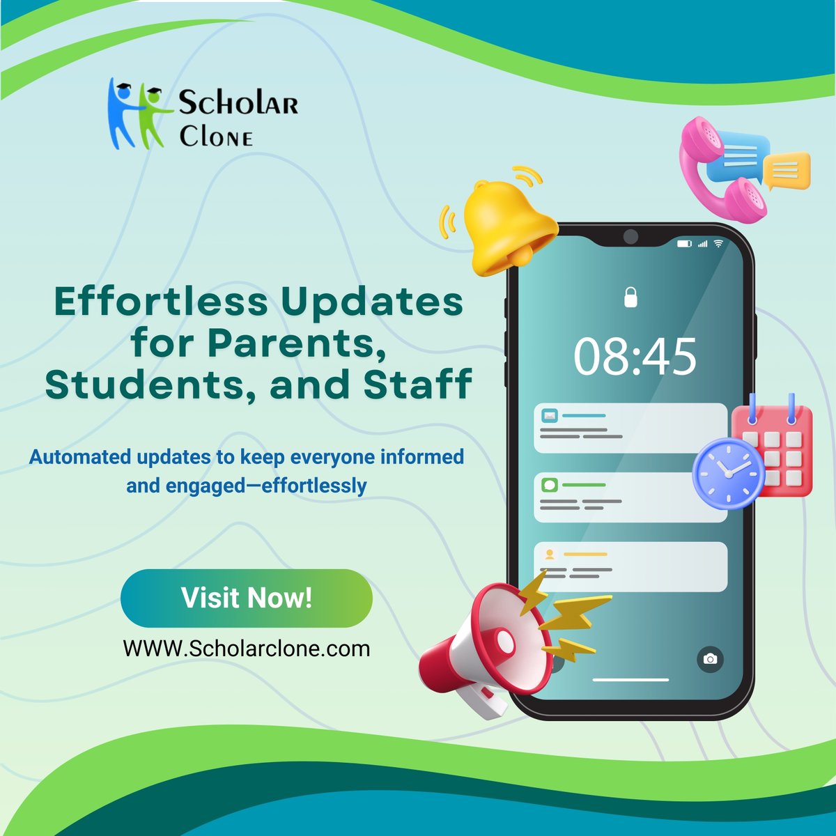 ScholarClone's tweet image. Smart School Communication with Scholar Clone!
- IVRS-Based Interactions 
- Automated Alerts &amp;amp; Greetings 
- Reminders for Fees, Admissions &amp;amp; Book Returns 
Seamless. Professional. Impactful. Let’s upgrade your school’s communication! 
#EdTech #SmartSchools #AutomatedCommunication