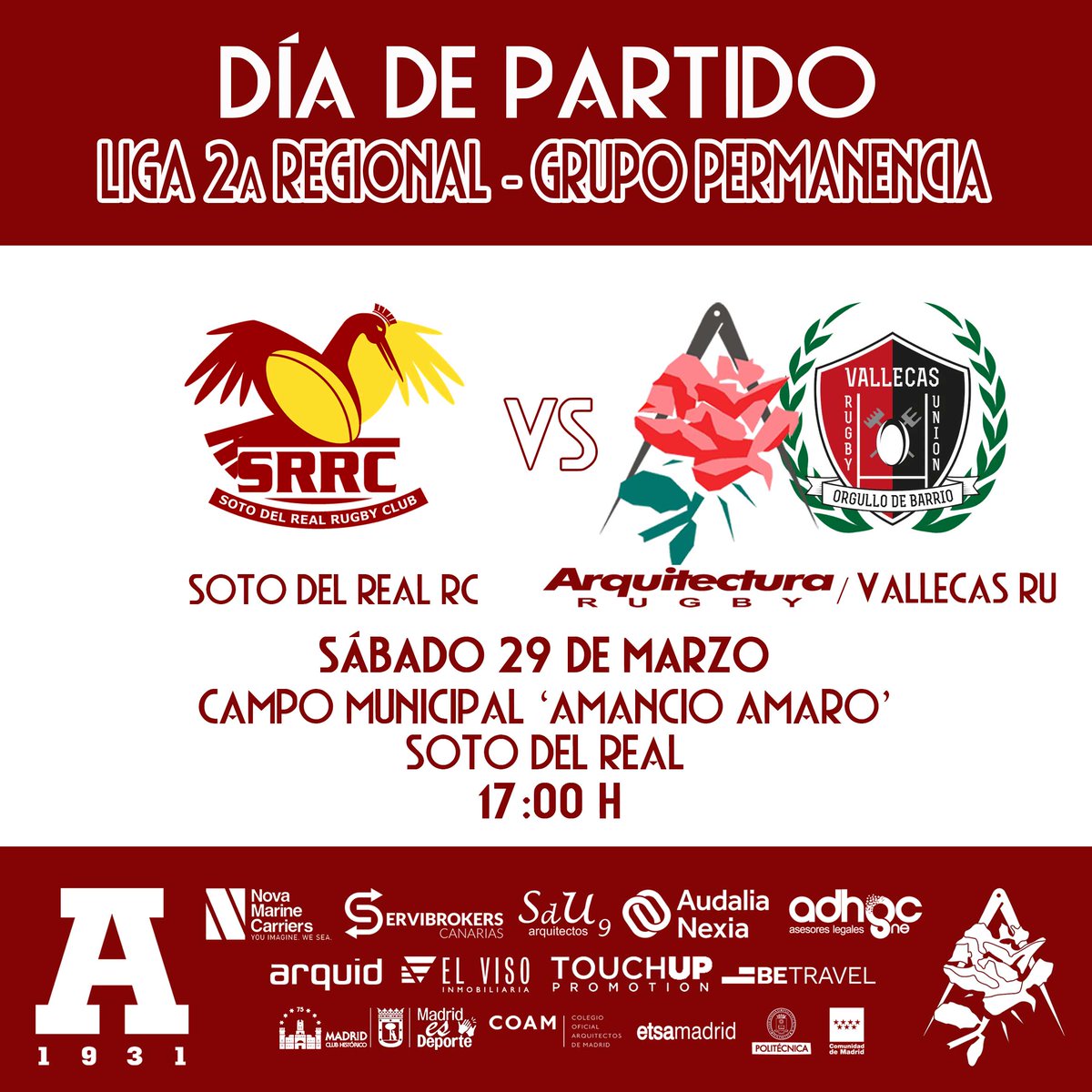 Club Deportivo Arquitectura (@cdarquitectura) on Twitter photo 📢PROGRAMACIÓN FIN DE SEMANA EQUIPOS SENIOR🏉
¡Aúpa Escuela!🌹
#cda #arquitecturaugby #rugbymadrid #NuestroRugby
<a href="/ferugby/">España Rugby</a>
<a href="/RugbyMadrid/">Federación de Rugby de Madrid</a>
<a href="/ComunidadMadrid/">Comunidad de Madrid</a>
<a href="/MADRID/">Ayuntamiento Madrid</a>
<a href="/JMDvivallecas/">Villa de Vallecas</a>
<a href="/La_UPM/">Universidad Politécnica de Madrid</a>
<a href="/ETSAMadrid/">ETSAM</a>
<a href="/COAMadrid/">COAM</a> 📢PROGRAMACIÓN FIN DE SEMANA EQUIPOS SENIOR🏉
¡Aúpa Escuela!🌹
#cda #arquitecturaugby #rugbymadrid #NuestroRugby
<a href="/ferugby/">España Rugby</a>
<a href="/RugbyMadrid/">Federación de Rugby de Madrid</a>
<a href="/ComunidadMadrid/">Comunidad de Madrid</a>
<a href="/MADRID/">Ayuntamiento Madrid</a>
<a href="/JMDvivallecas/">Villa de Vallecas</a>
<a href="/La_UPM/">Universidad Politécnica de Madrid</a>
<a href="/ETSAMadrid/">ETSAM</a>
<a href="/COAMadrid/">COAM</a>