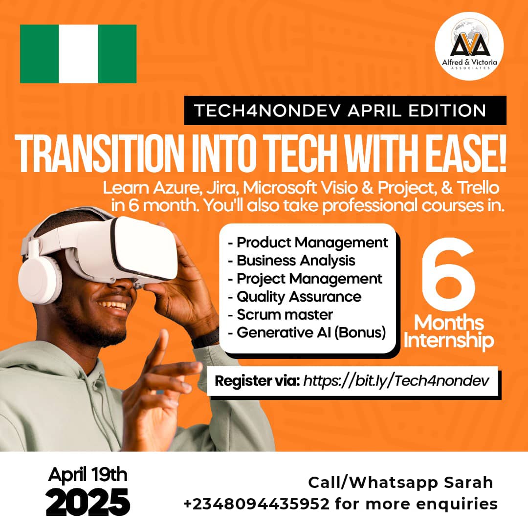 arewamichael's tweet image. Are you a non-dev professional looking to transition into the tech industry? Discover TECH4NONDEV, a 6-month program designed to help you make that leap. From Project Management to Business Analysis, we’ve got you covered. #TECH4NONDEV #TechTransition #CareerGrowth"