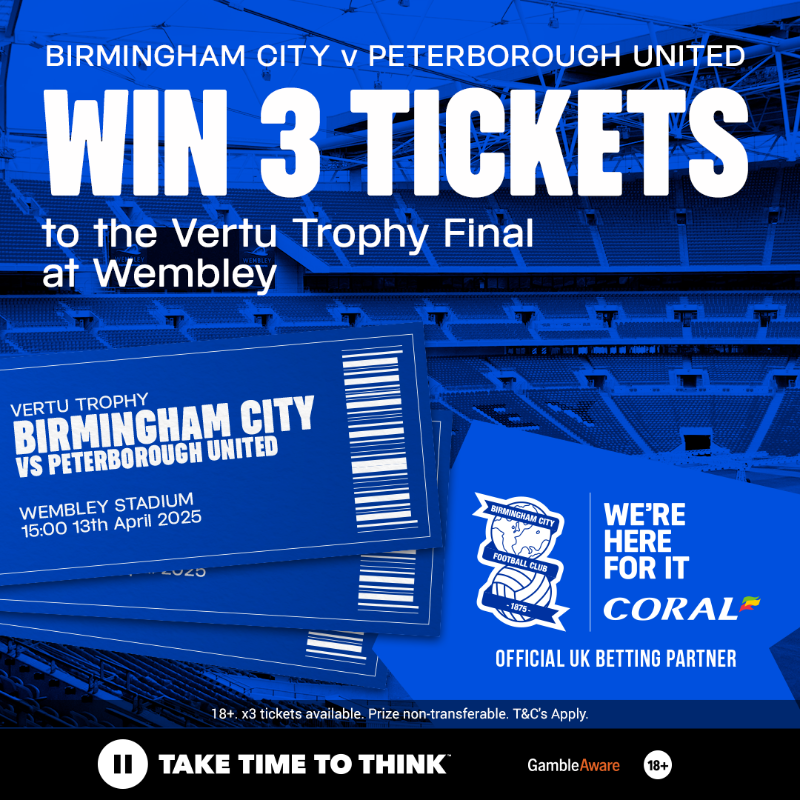 Coral's tweet photo. As the Official UK Betting Partner of @BCFC, we have 3 tickets to giveaway for the Vertu Trophy Final!🎟️

⚽️Follow @Coral
⚽️Repost this post
⚽️Tell us your favourite #BCFC player below

One randomly selected person will win all 3 tickets.

ℹ️18+. Closes 8am on 08/04. T&amp;C's Apply.