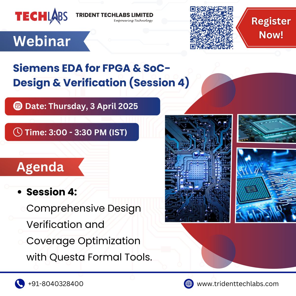 TechlabsTrident's tweet photo. ๐ Join us for Session 4 of our Siemens EDA webinar series! ๐
๐น Topic: Design Verification & Coverage Optimization with Questa Formal
๐
Date: April 3, 2025 | โฐ 3:00 โ 3:30 PM
๐ Register now: https://t.co/p2xPkKJDbf
#FPGA #SoC #EDA #QuestaFormal #TechWebinar https://t.co/r3D5Uo4Yp9