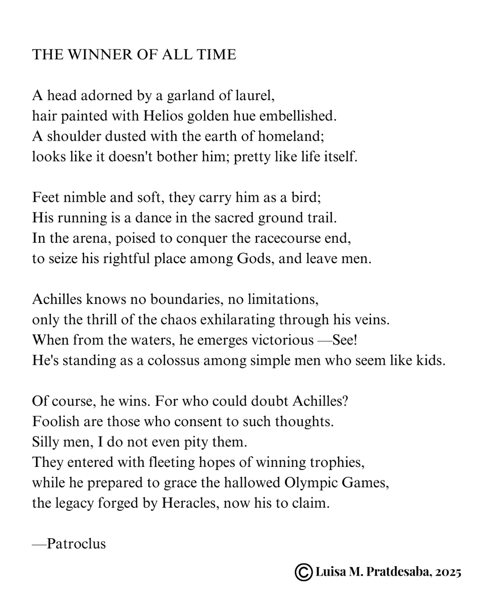 LMPratdesaba's tweet photo. Seeking a literary agent/publisher for my poetry collection inspired  by Greek mythology! Think Sappho meets modern verse—lyrical, mythic, and raw. Querying now. Any leads appreciated! #AmQuerying #GreekMythology #WritingCommunity #AmQuerying #PoetrySubmissions #LiteraryAgent https://t.co/1sBG29KKCg