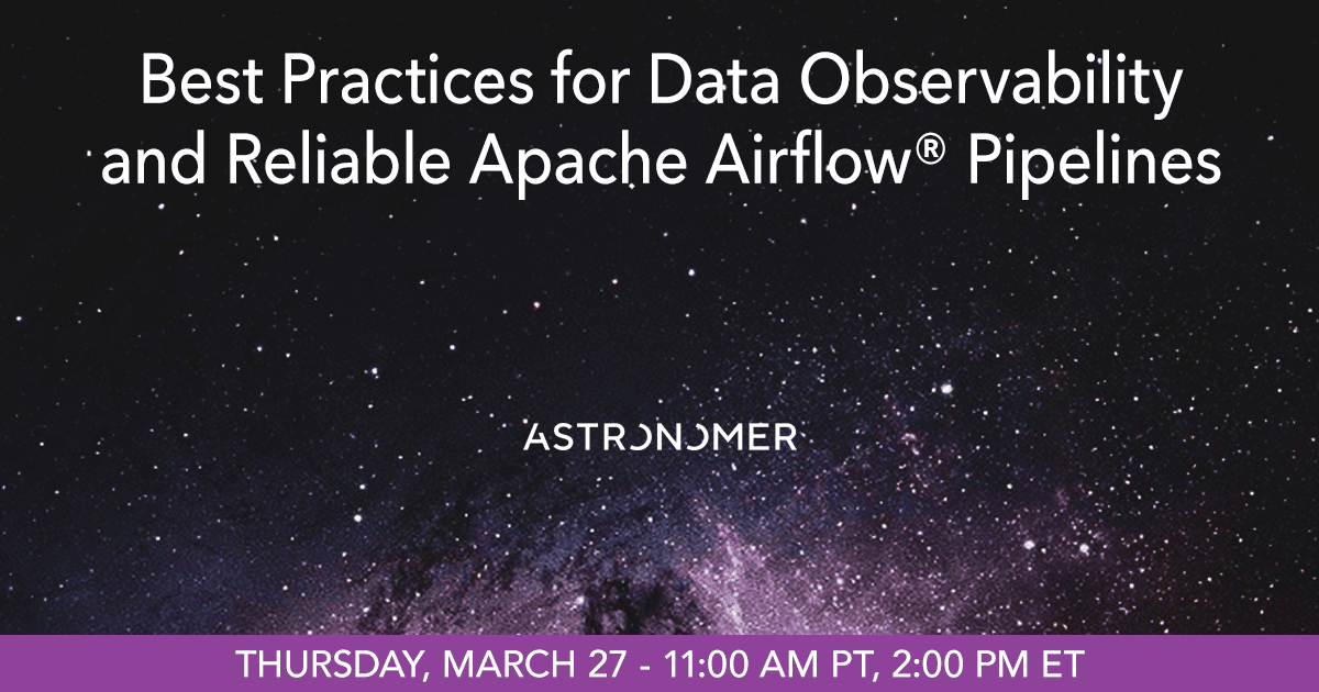 BigDataQtrly's tweet photo. Missed SLAs? Pipeline blind spots?  It's time for orchestration-first #DatOps! Join the experts from @astronomerio for a live walkthrough of #AstroObserve &amp; learn how to detect anomalies before failures strike.  Sign up BEFORE 11 AM PT / 2 PM ET today! https://t.co/TSv0cUgFgY https://t.co/tmg2OJOQS7