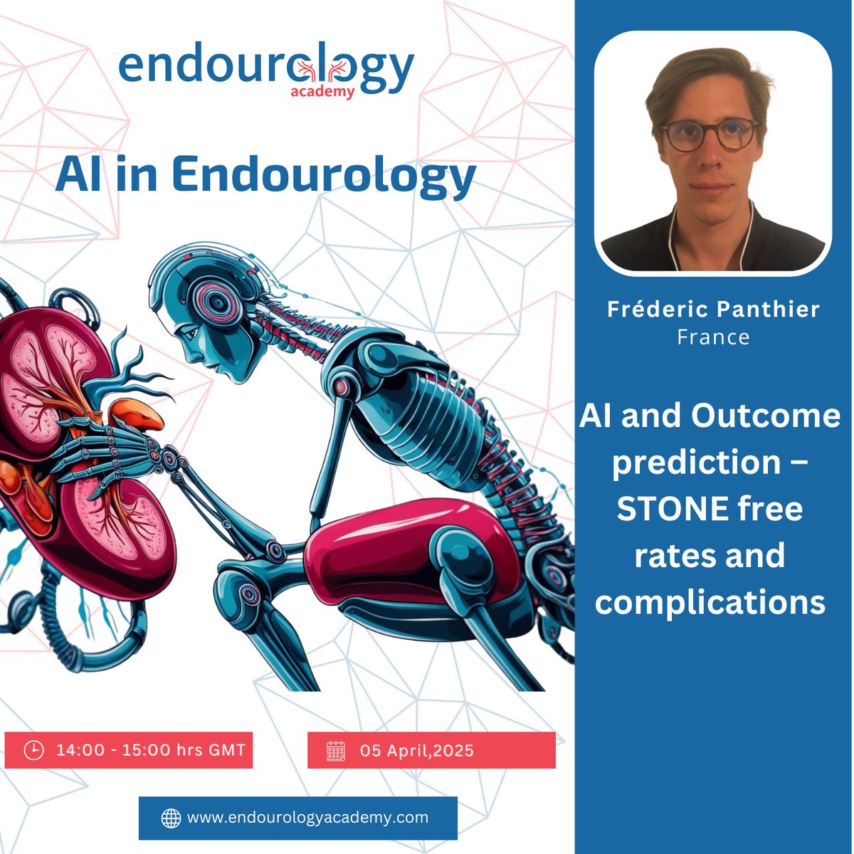 Endourology Academy (@endouroacademy) on Twitter photo Speaker Spotlight: Frédéric Panthier
Can AI predict STONE-free rates & complications? 🤖🔍 Join Frédéric Panthier at the <a href="/endouroacademy/">Endourology Academy</a> Webinar as he explores AI’s role in outcome prediction and its impact on patient care.
📅 05 April 2025 | ⏰ 16:00 CET (14:00 GMT)
🔗 Register Speaker Spotlight: Frédéric Panthier
Can AI predict STONE-free rates & complications? 🤖🔍 Join Frédéric Panthier at the <a href="/endouroacademy/">Endourology Academy</a> Webinar as he explores AI’s role in outcome prediction and its impact on patient care.
📅 05 April 2025 | ⏰ 16:00 CET (14:00 GMT)
🔗 Register