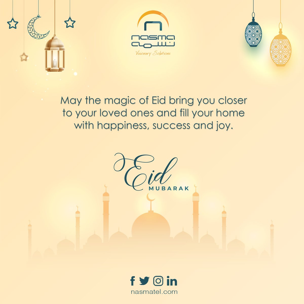 Nasmatel's tweet photo. May the magic of Eid bring you closer to your loved ones and fill your home with happiness, success and joy. Eid Mubarak! #EidMubarak #celebration #Muscat #Oman #Nasmatel https://t.co/S26HkXdvrn