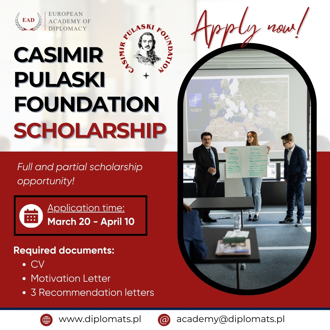 Shape Your Future with the Academy of Young Diplomats! 🌟

Looking to make a difference on the global stage? The Academy of Young Diplomats (AYD) offers you the skills, experience, and network to become a future leader in diplomacy.

🎓 Apply for the Casimir Pulaski Foundation