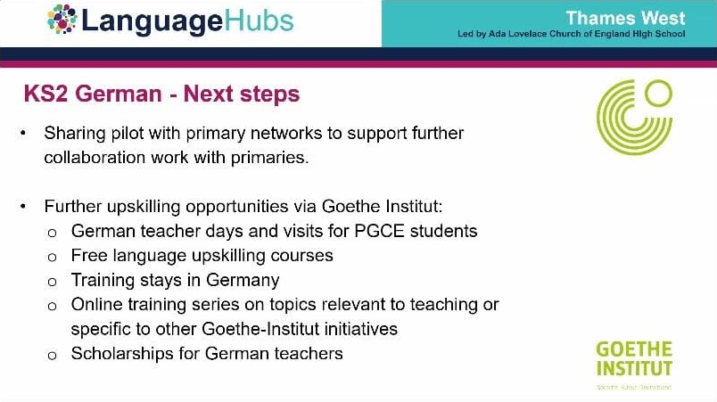 ThamesWestLN's tweet image. Delighted to present yesterday at @ncle_ioe universal webinar on Effective Transition and Transfer from KS2 into KS3. We shared our pilot work in KS2 #German in collaboration with @GI_London1 and our partner school Holy Family primary school #MFL #Languagehubs @Schools_British
