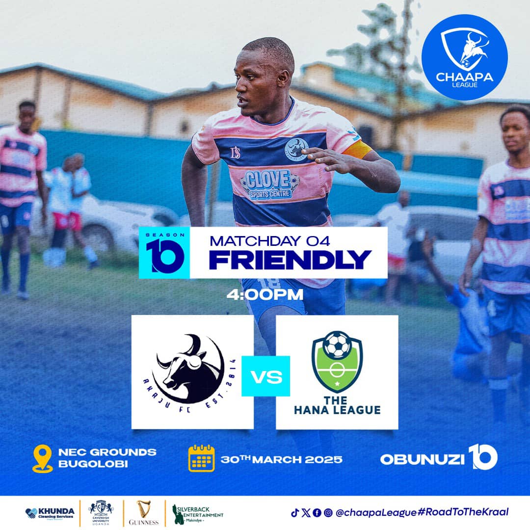 hanatheleague's tweet photo. As part of our core objectives, we shall be locking horns with @AkajjuFC14 over the weekend in a soccer friendly mainly to strengthen ties with the Gentlemen from the west. Pull up #SportsMansion #TeePerfumes #MTashaAuto_Kiseka #GFA #CarpetKings #HISU #ChaapaLeague #HanaLeague https://t.co/UgNGgRpTq7