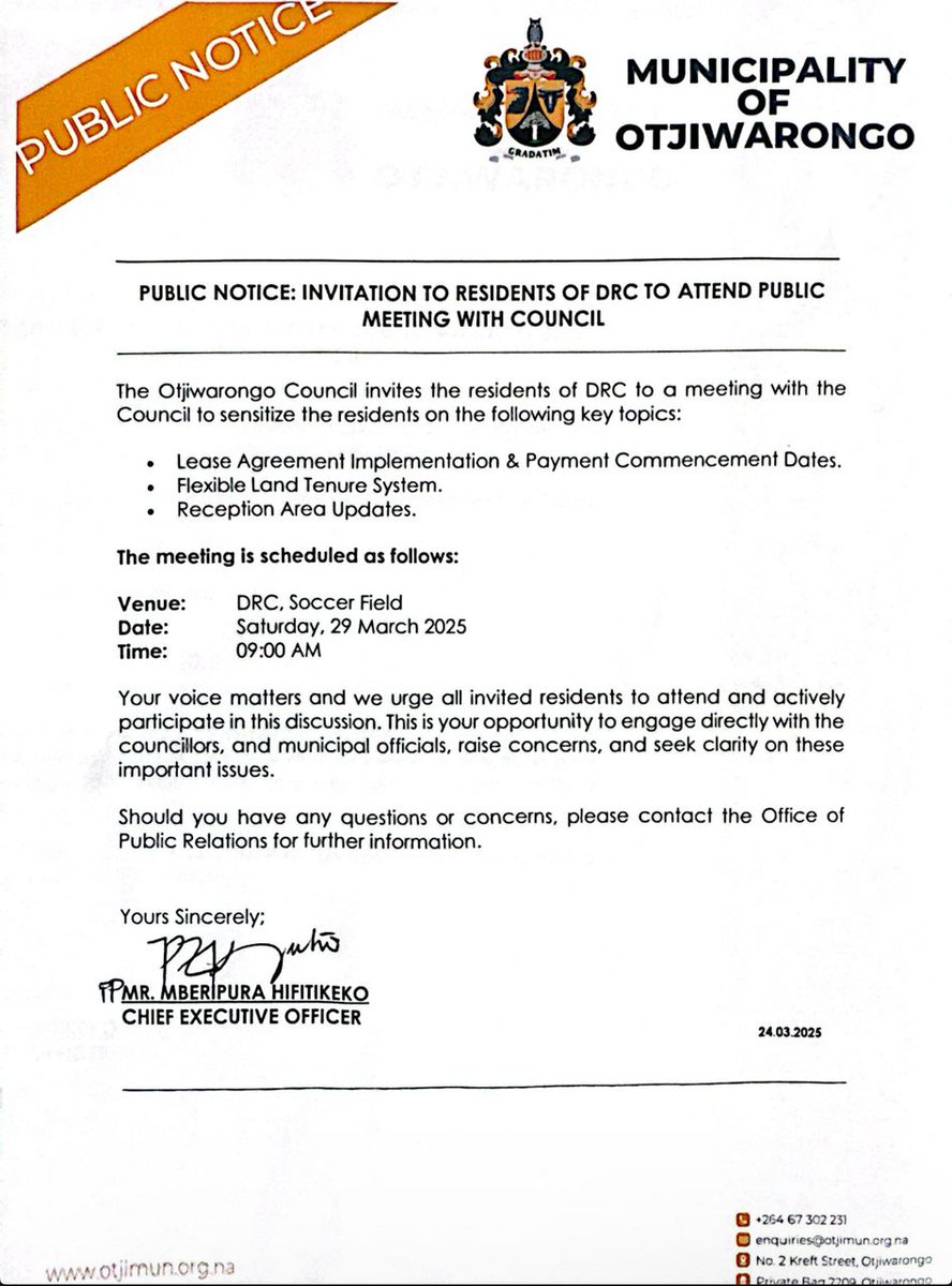Invitation to Residents of DRC to attend a meeting with Council.