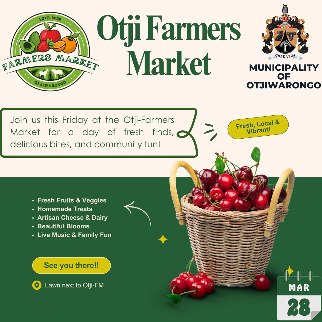 Join us tomorrow, 29 March 2025 at the Otji-Farmers Market for a day of fresh finds, delicious bites, and community fun!