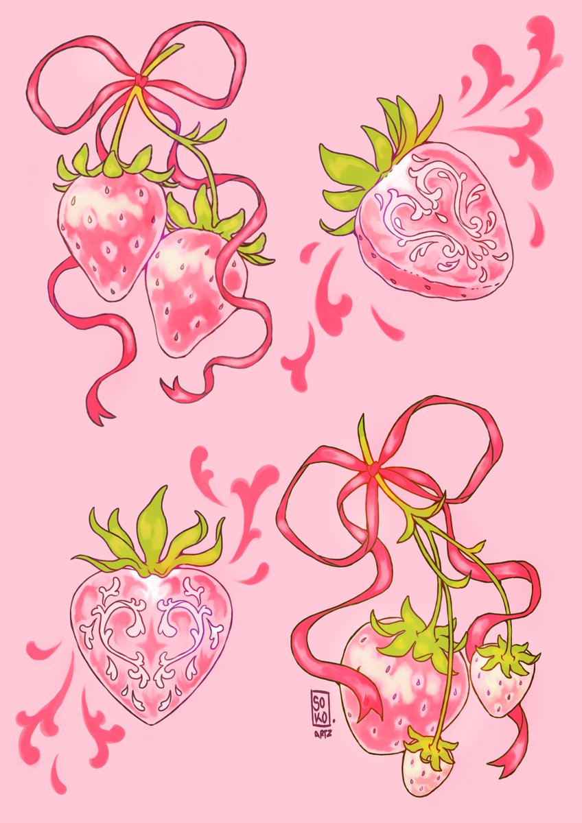 Pink Strawberries <3 
#ArtistOnTwitter #fruit #Strawberries #tattooflash #artmoots