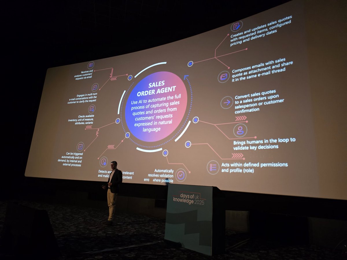 Nico from Microsoft explaining exactly what the #MsDyn365bc sales order agent does at the #dokuk keynote
