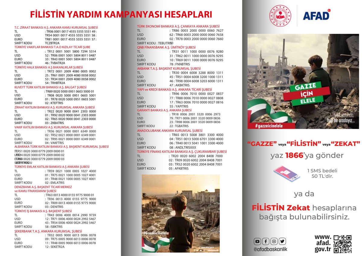 gantepvaliligi's tweet photo. 📢 Gazze ve Filistin halkı için yardım kampanyası!

Gazze’deki kardeşlerimize destek olmak için 1️⃣8️⃣6️⃣6️⃣’ya GAZZE, FİLİSTİN veya ZEKAT yazarak SMS gönderebilirsiniz. 📩 Her mesaj 5️⃣0️⃣TL’dir.

Desteklerinizle yaraları birlikte saralım! 🤝❤️

📎 Detaylı bilgi için görseli inceleyebilirsiniz.
⬇️⬇️⬇️⬇️
@AFADBaskanlik #Gaziantep
