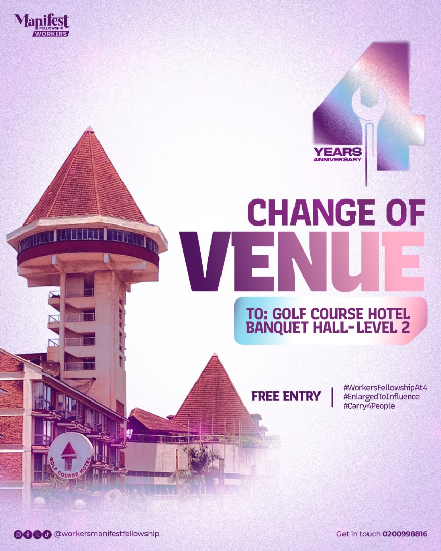 ⚠️ CHANGE  OF VENUE 

Greetings Saints. Please be informed that our 4th Anniversary scheduled for Friday 4th April 2025 will NOT be at UMA Multipurpose Hall Lugogo as earlier annouced.

📍 New venue: GOLF COURSE HOTEL BANQUET HALL - LEVEL 2.

Thank you,
WMF Management.