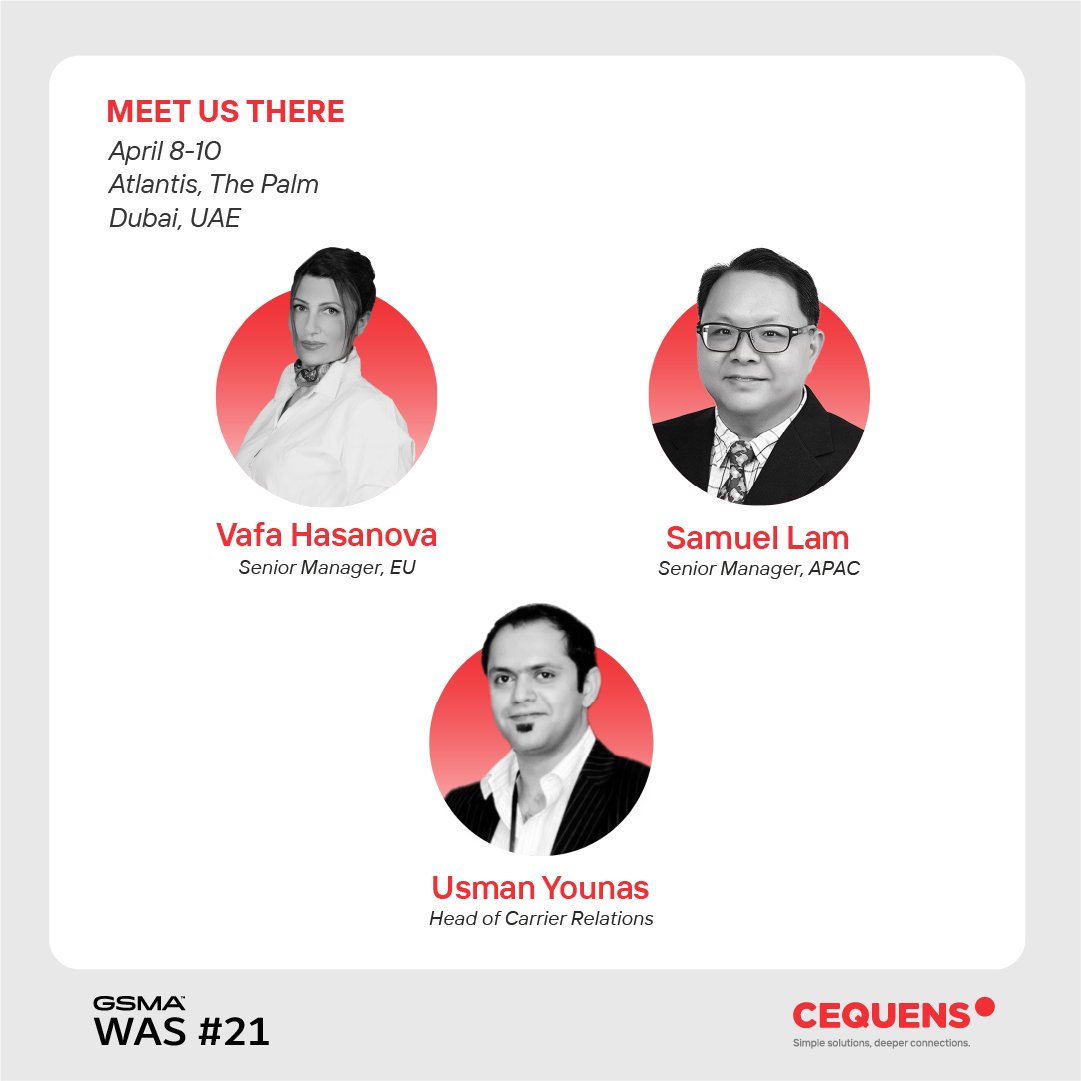 cequens's tweet image. CEQUENS is at GSMA WAS #21 in Dubai! 🚀
We’re showcasing how our AI-powered solutions are driving the future of global connectivity and telecom innovation.

Want to connect? Reach out to meet our team!
#WAS21 #CEQUENS #AI #Telecom #Roaming #Innovation #Connectivity
