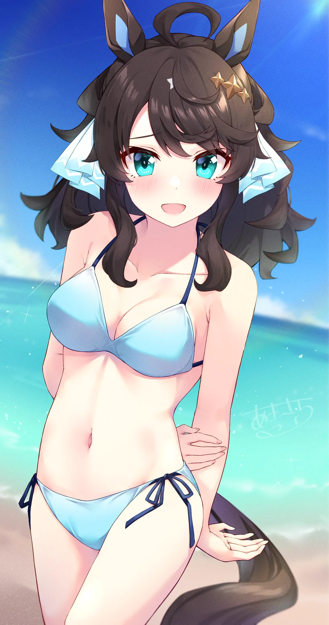 手描きイラスト ウマ娘 デアリングタクトファンアート 水着 アナログ 原画 あきさん＠Skebあります。 on X: 