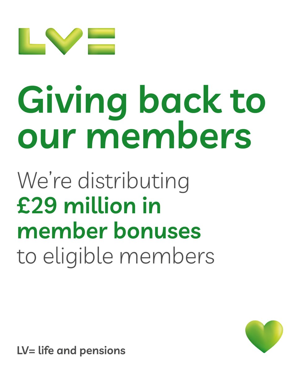 As a mutual, LV= life and pensions is run for the benefit of our members. This year we delivered member bonuses of £29 million to eligible members, totalling over £400 million since 2011. 

Learn more about our 2024 financial results in our Annual Report: social.lv.com/3FFhpeW