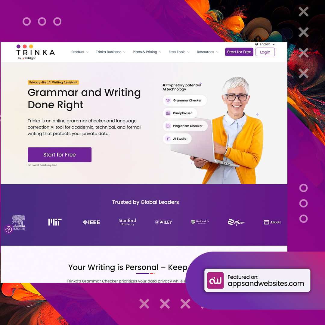 AppsandWebsites's tweet image. Experience the prowess of Trinka, an AI-backed writing assistant and grammar checker. Enhance your language skills, refine your writing, and unlock your full potential. #WritingAssistant #GrammarChecker

Want to add your new AI Tool to our directory? Visit:appsandwebsites.com/directory/ai-t…