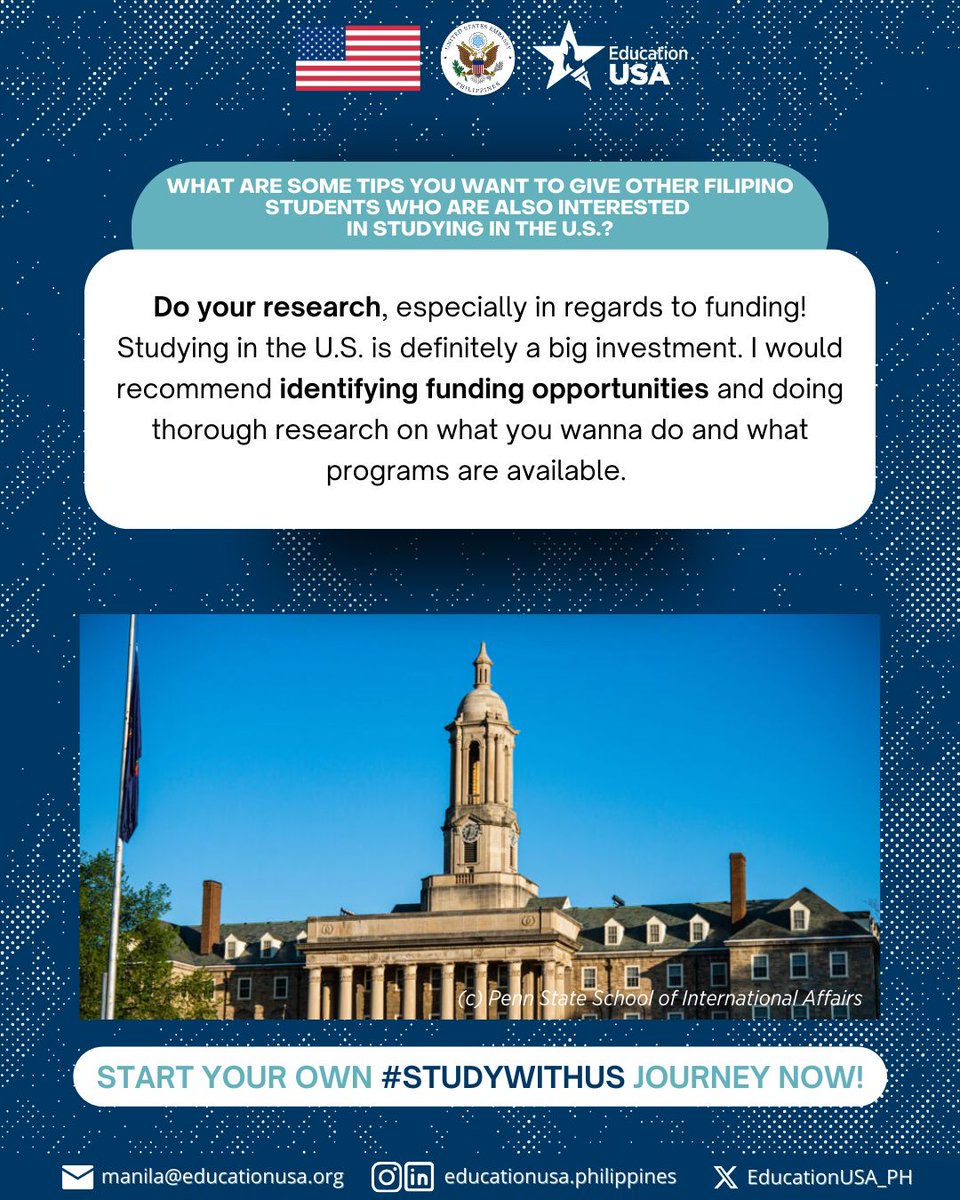 🌟 Meet Theo! 🌟

Theo is currently pursuing a Master’s Degree on International Affairs at The Pennsylvania State University - University Park, School of International Affairs 🌎📚

You can join Theo by starting your own #StudyWithUS journey at our GRADUATE advising session on