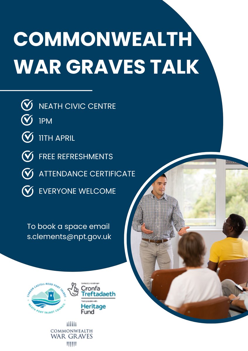 HeritageNPT (@heritagenpt) on Twitter photo Commonwealth war graves talk in Neath Civic Centre at 1pm on the 11th April. Email s.clements@npt.gov.uk to book. All welcome. Commonwealth war graves talk in Neath Civic Centre at 1pm on the 11th April. Email s.clements@npt.gov.uk to book. All welcome.