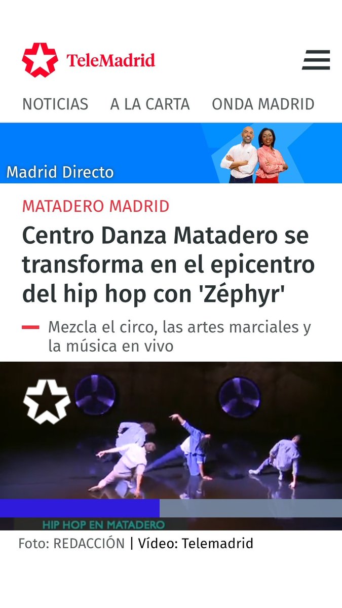 mataderomadrid (@mataderomadrid) on Twitter photo 📹El #CentroDanzaMatadero continúa, hasta el 29 de marzo, poniendo el foco en la expresividad el 'hip hop'. Junto a la Käfig Compagnie y la nueva obra 'Zéphyr' del coreógrafo <a href="/MouradMerzouki/">Mourad Merzouki</a>. Más vía <a href="/telemadrid/">Telemadrid</a> ⤵️
telemadrid.es/programas/madr…
¡Os esperamos en #MataderoMadrid! 📹El #CentroDanzaMatadero continúa, hasta el 29 de marzo, poniendo el foco en la expresividad el 'hip hop'. Junto a la Käfig Compagnie y la nueva obra 'Zéphyr' del coreógrafo <a href="/MouradMerzouki/">Mourad Merzouki</a>. Más vía <a href="/telemadrid/">Telemadrid</a> ⤵️
telemadrid.es/programas/madr…
¡Os esperamos en #MataderoMadrid!