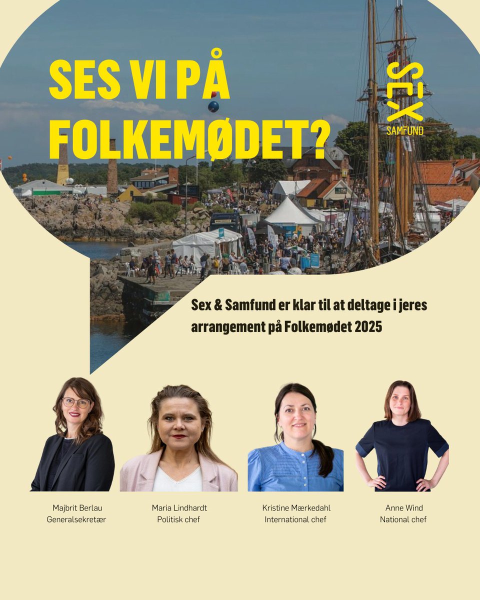 Sex & Samfund (@sexogsamfund) on Twitter photo Ses vi på Folkemødet?
Vores dygtige talspersoner står klar til at tage debatter og samtaler om seksuel og reproduktiv sundhed og rettigheder i og uden for DK.
Skriv til presseansvarlig <a href="/PernilleBuch2/">Pernille Buch</a> på pb@sexogsamfund.dk
#SRSR #FM25 Ses vi på Folkemødet?
Vores dygtige talspersoner står klar til at tage debatter og samtaler om seksuel og reproduktiv sundhed og rettigheder i og uden for DK.
Skriv til presseansvarlig <a href="/PernilleBuch2/">Pernille Buch</a> på pb@sexogsamfund.dk
#SRSR #FM25