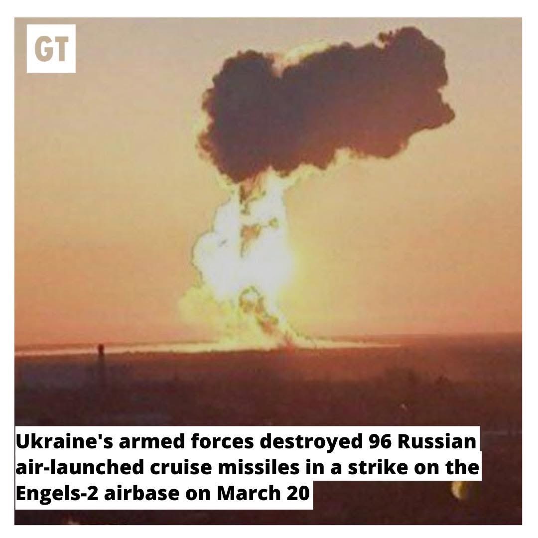 GeorgiaToday_GT's tweet photo. 🔴 Ukraine hit Russia’s Engels-2 airbase on March 20, destroying 96 cruise missiles and major fuel reserves. The strike disrupted planned Russian attacks in March–April, per Ukraine’s General Staff.
#Ukraine #Russia #Engels2 #MissileStrike #Defense #WarInUkraine #BreakingNews #Military