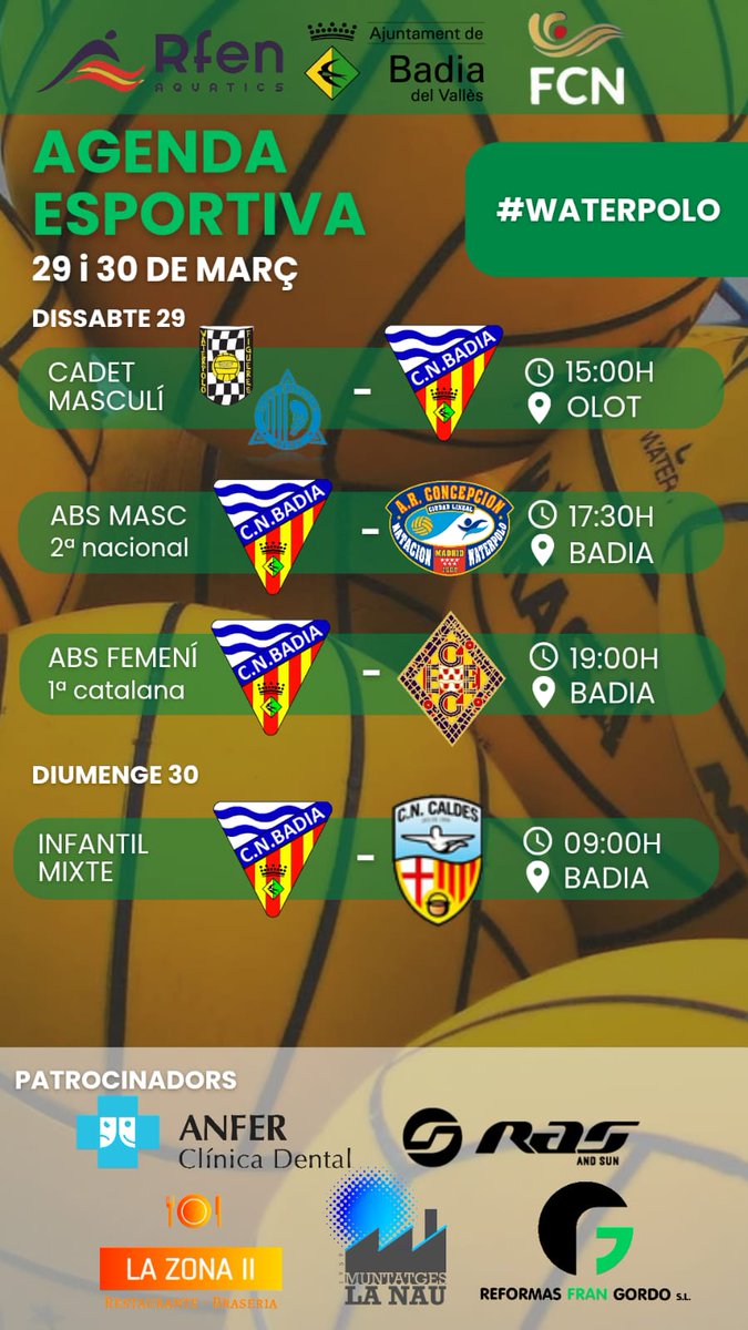 Estos son los partidos de esta jornada en la sección de waterpolo <a href="/cnbadia/">cnbadia</a> 

Suerte a tod@s‼️🔥💚💛🤽🏻‍♀️🤽🏻‍♀️
#cnbadia #waterpolo #jornada