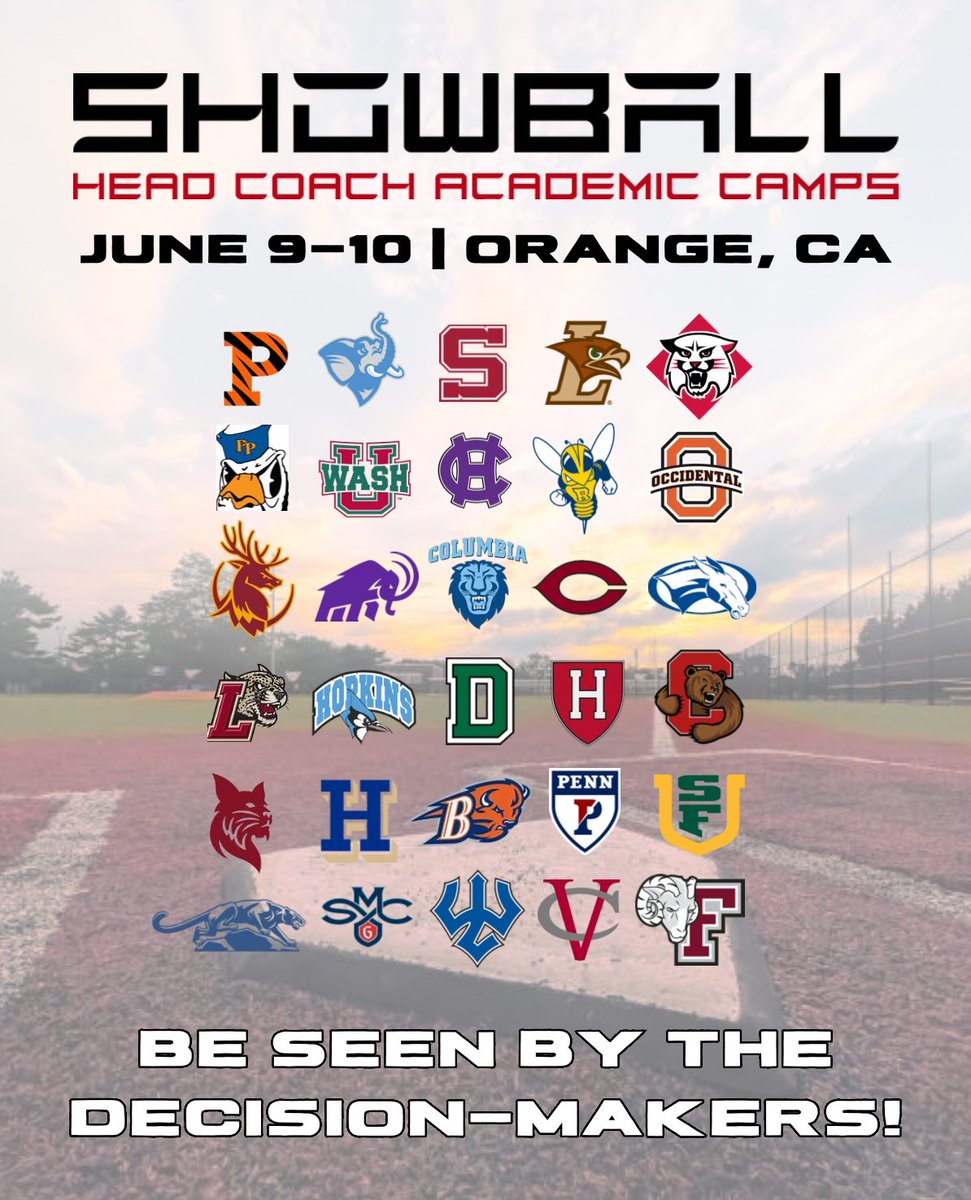 Showball High Academic Camps 1 and 2 in Orange, CA and Naperville,IL. Sign up today and get your summer started on the right track! ⁦<a href="/axcessbaseball/">Axcess Baseball LI</a>⁩ ⁦<a href="/ptwsports/">Play to Win (PTW)</a>⁩ ⁦⁦<a href="/IvyLeague/">Ivy League</a>⁩ ⁦<a href="/NESCAC/">NESCAC</a>⁩ ⁦@NewsUAA⁩ ⁦<a href="/theSCIAC/">theSCIAC</a>⁩ ⁦<a href="/PatriotLeague/">Patriot League</a>⁩